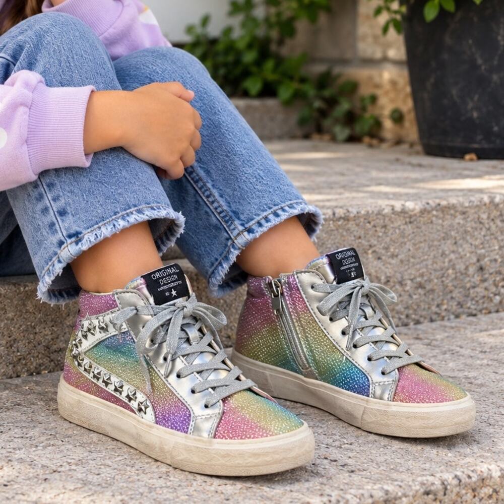 Vintage Havana Rainbow Studded High Top Sneakers Size Youth 12